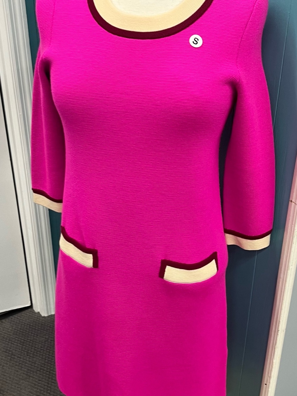 kate spade Fuchsia Long-Sleeve Contrast-Trim Knit Dress